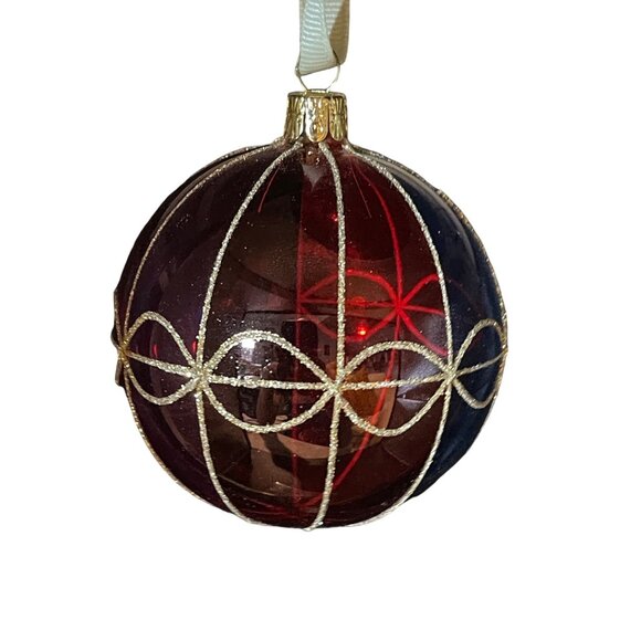 Other - Blown Glass 4” Stained Glass Gold Glitter Christmas Red Green Blue Ornament